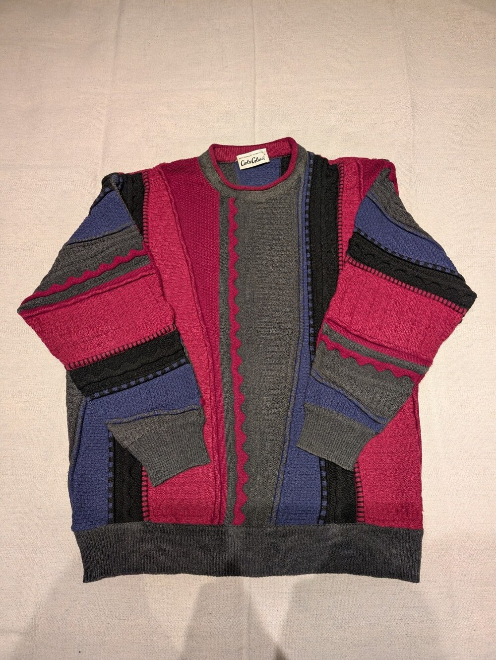 Vintage Carlo Colucci 3D knit wool sweater women's XL Men's L